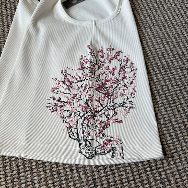 Derschutze Cherry Blossom Ribbed Tank Top - 11
