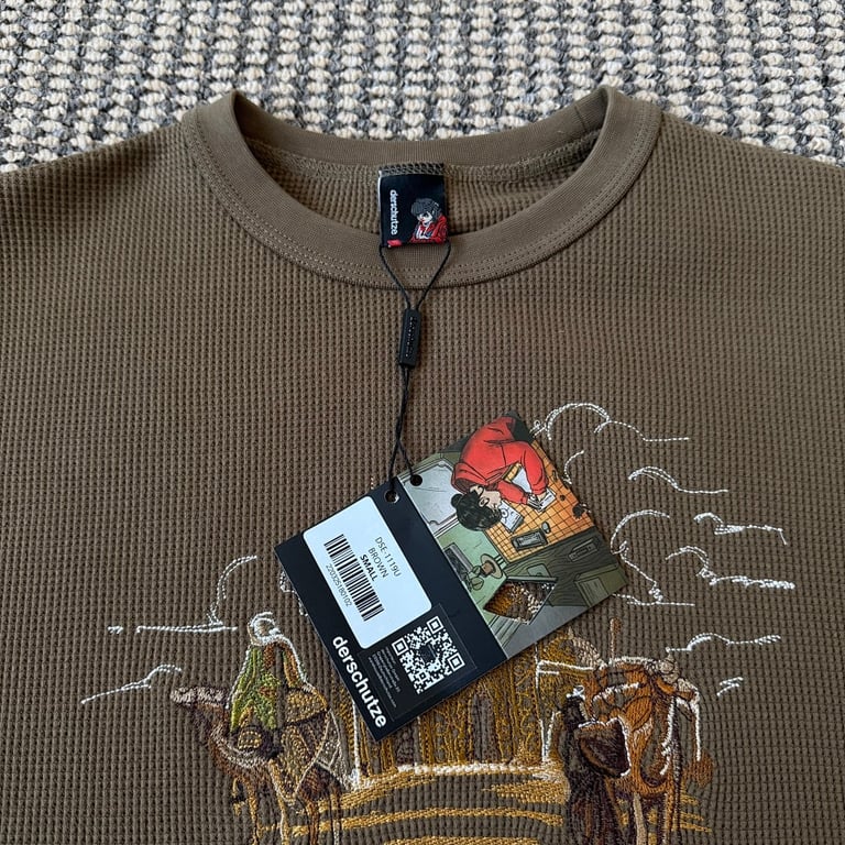 Derschutze Waffle Knit Embroidered Tee Brown - 8