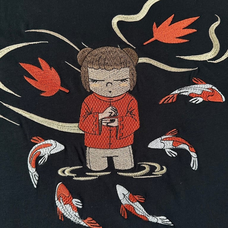 Derschutze Koi Embroidery T-Shirt Black - 9