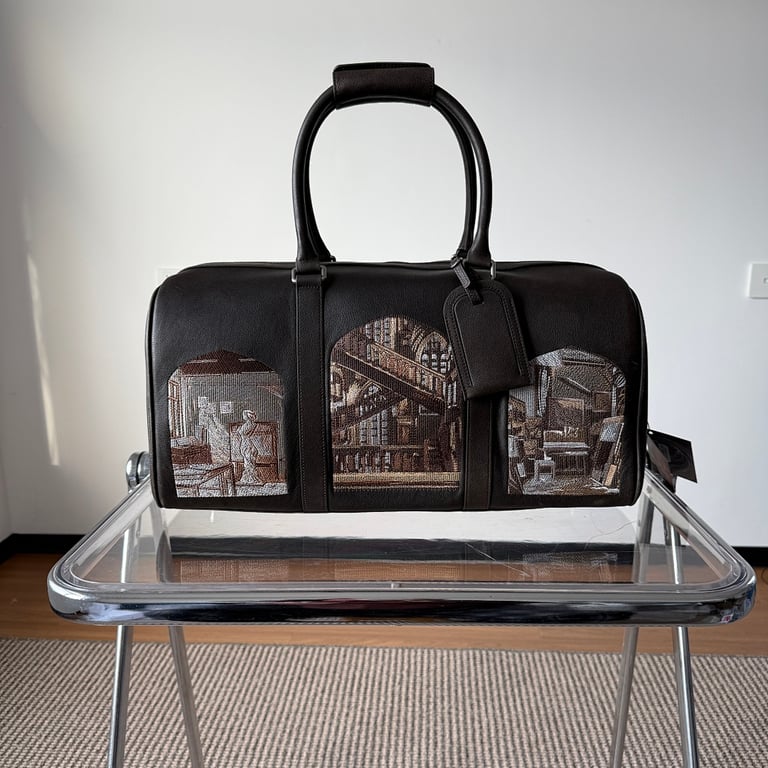 Derschutze Embroidered Duffle Bag Brown - 3