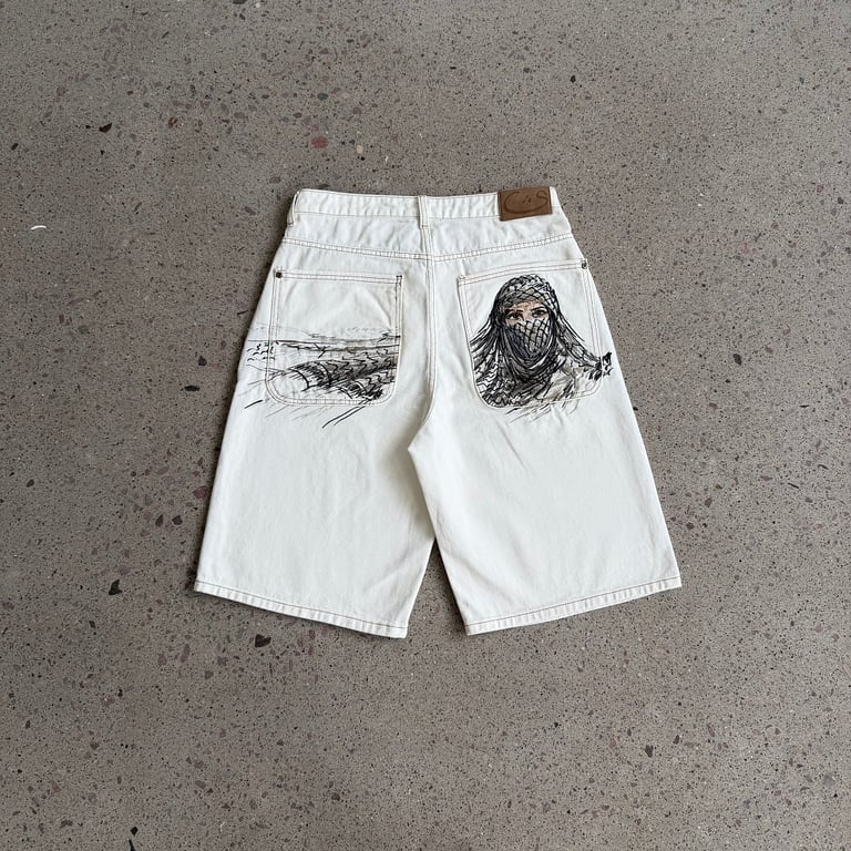 Derschutze Embroidered Denim Shorts Off White