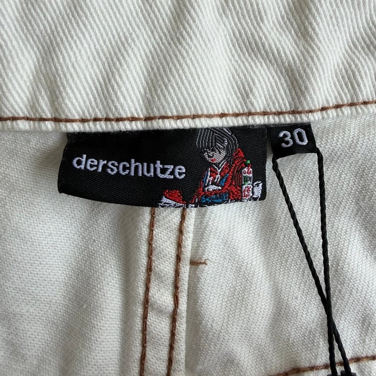 Derschutze Embroidered Denim Shorts Off White - 13