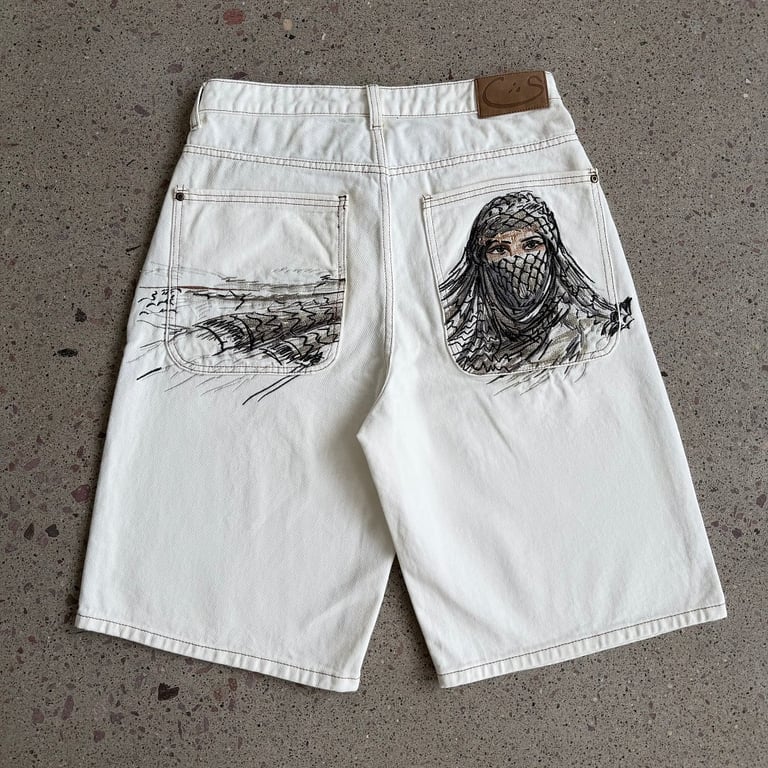 Derschutze Embroidered Denim Shorts Off White - 17