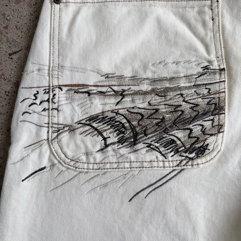 Derschutze Embroidered Denim Shorts Off White - 23