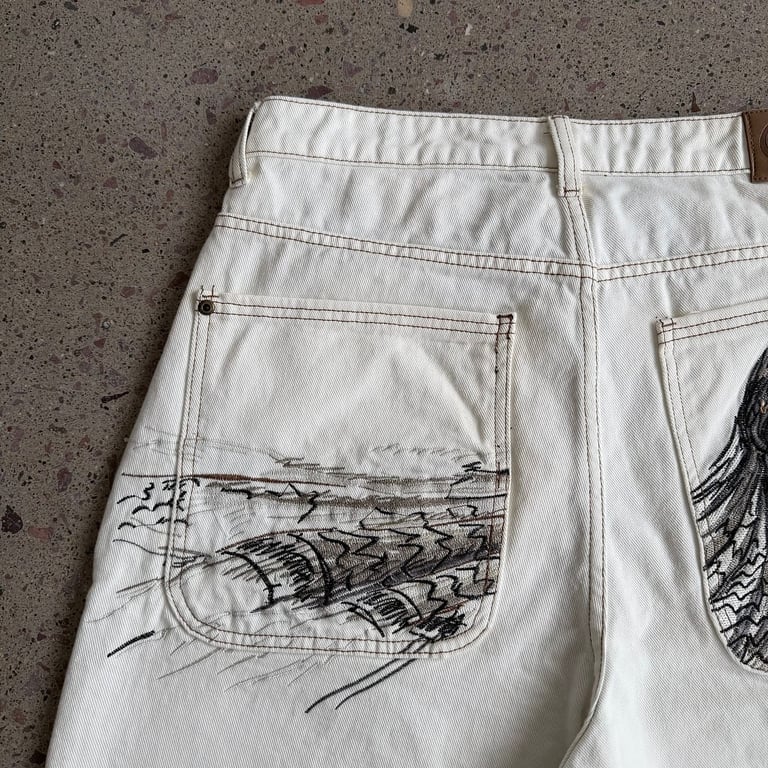Derschutze Embroidered Denim Shorts Off White - 29
