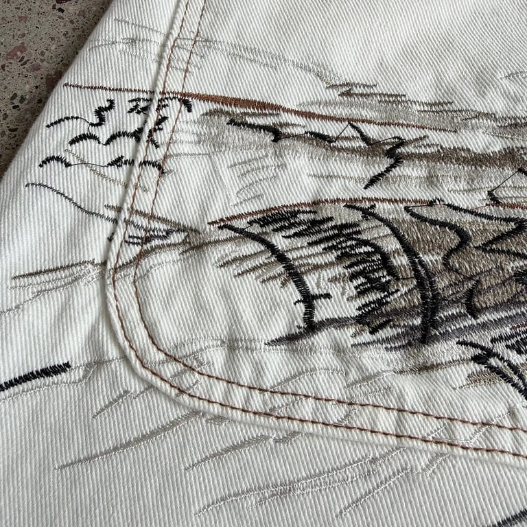 Derschutze Embroidered Denim Shorts Off White - 30