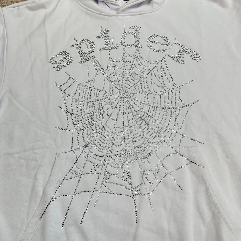 Sp5der Rhinestone Logo Hoodie White - 12