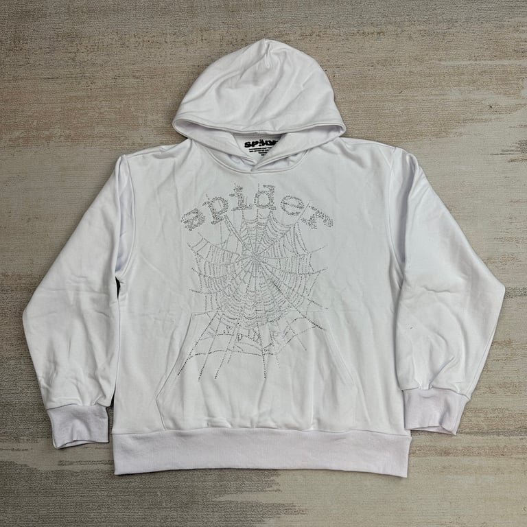 Sp5der Rhinestone Logo Hoodie White - 13