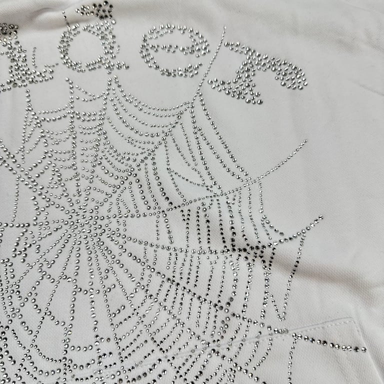 Sp5der Rhinestone Logo Hoodie White - 15