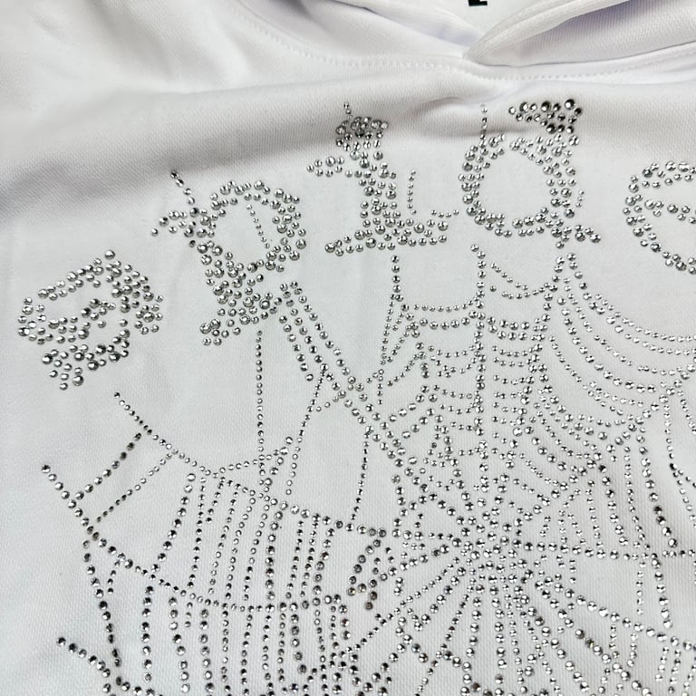 Sp5der Rhinestone Logo Hoodie White - 16