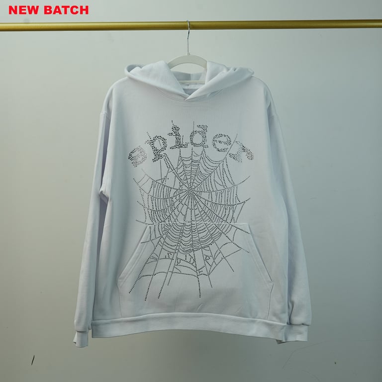 Sp5der Rhinestone Logo Hoodie White - 32