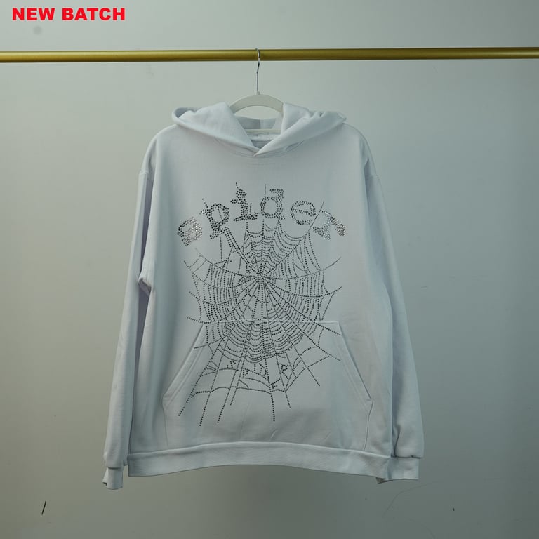 Sp5der Rhinestone Logo Hoodie White - 33