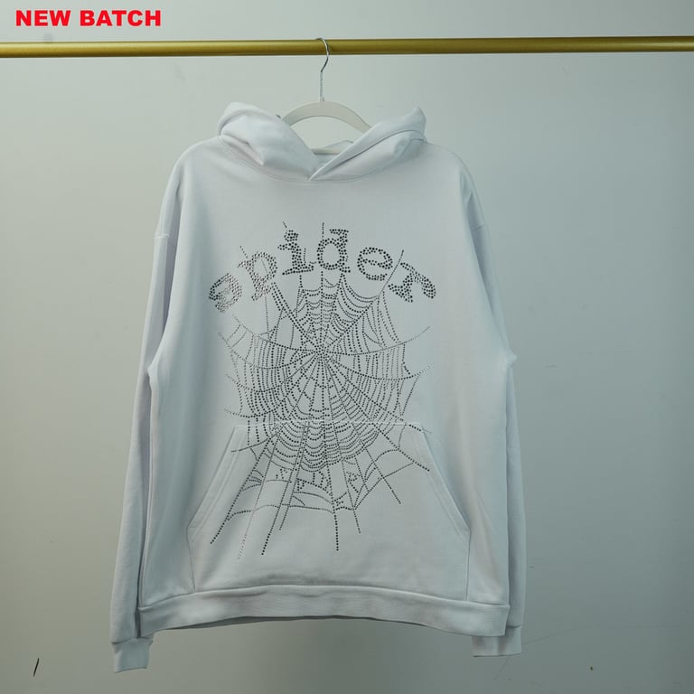 Sp5der Rhinestone Logo Hoodie White - 45