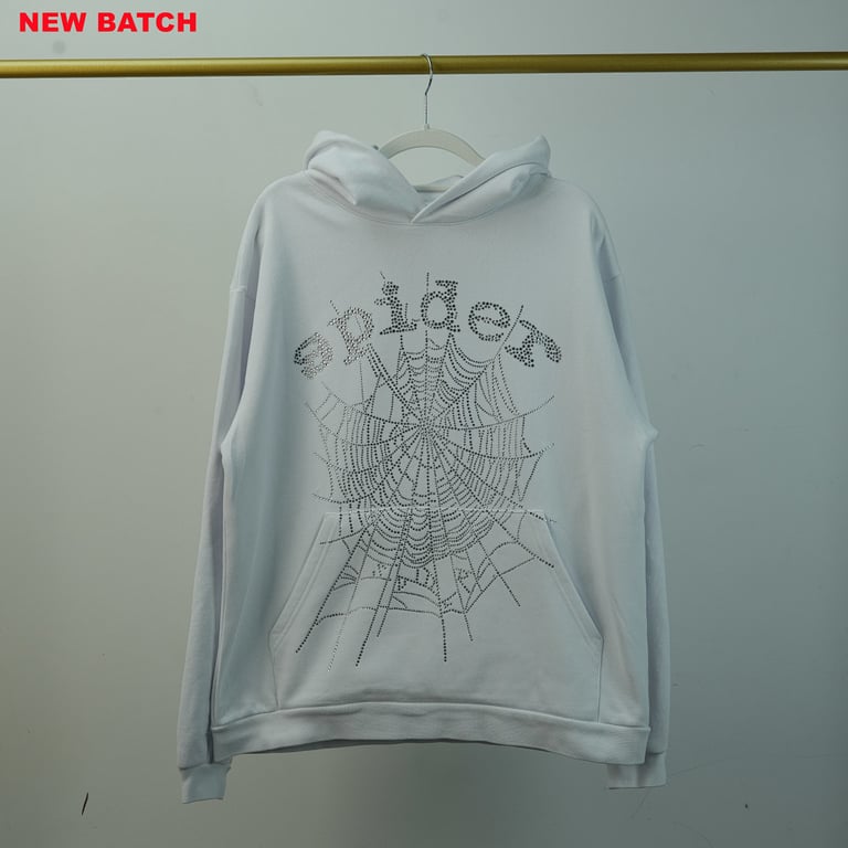 Sp5der Rhinestone Logo Hoodie White - 46