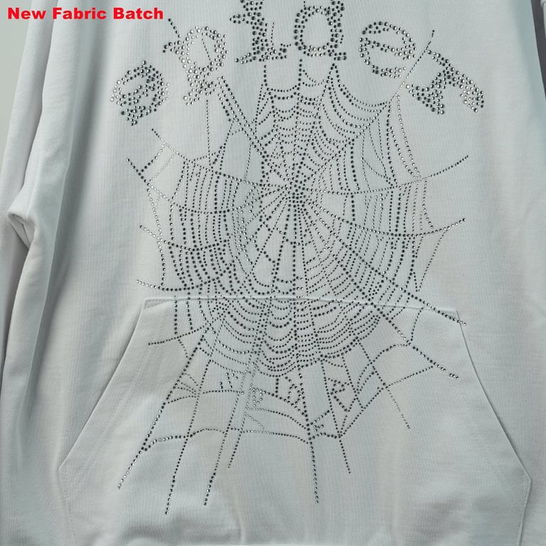 Sp5der Rhinestone Logo Hoodie White - 49