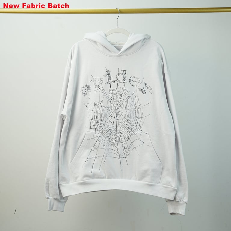 Sp5der Rhinestone Logo Hoodie White - 55