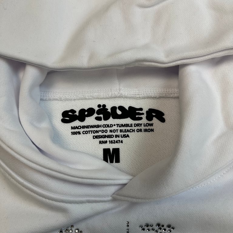 Sp5der Rhinestone Logo Hoodie White - 7