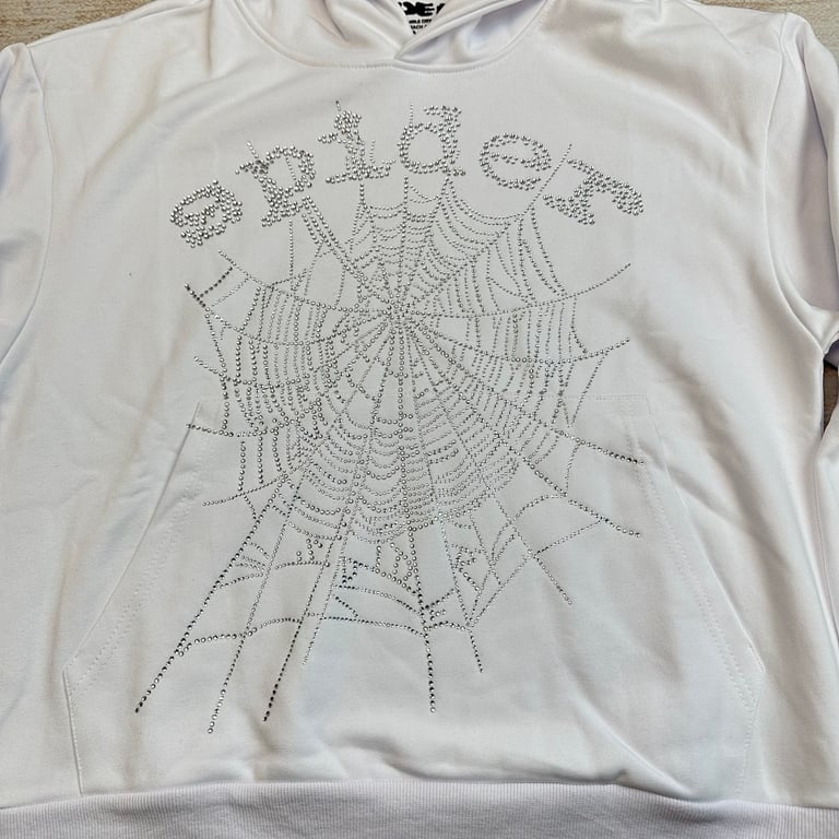 Sp5der Rhinestone Logo Hoodie White - 8