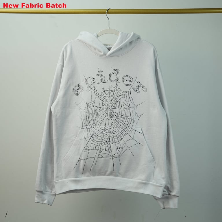 Sp5der Rhinestone Logo Hoodie White - 72