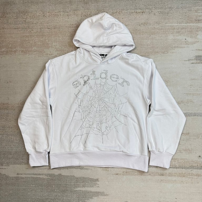 Sp5der Rhinestone Logo Hoodie White - 9