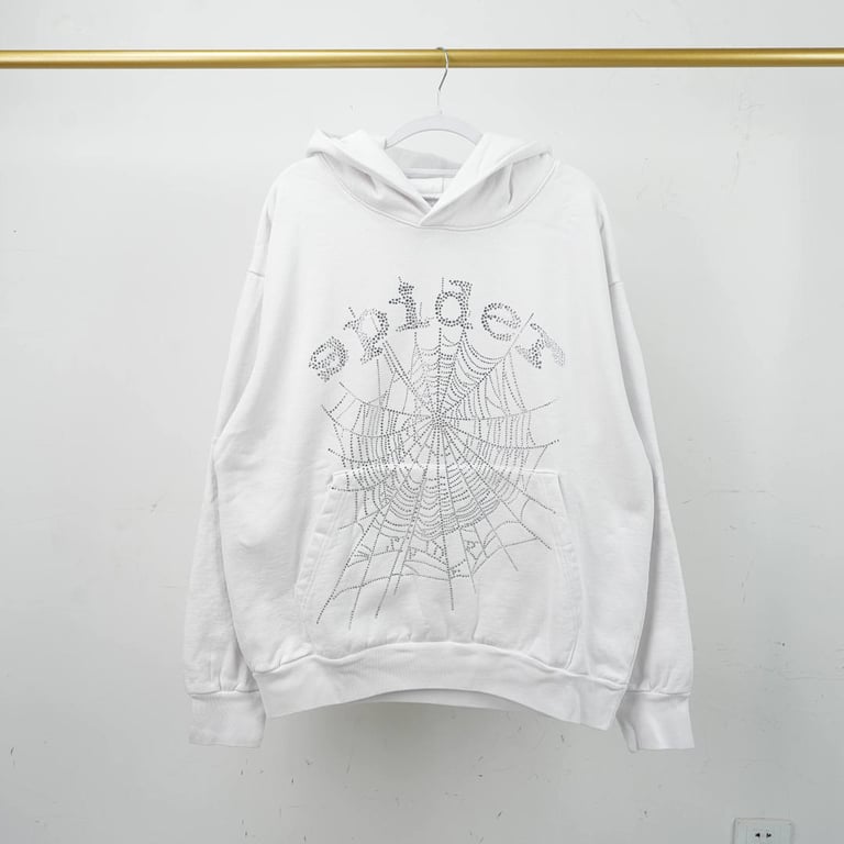 Sp5der 0G Rhinestone Logo Hoodie White - 3