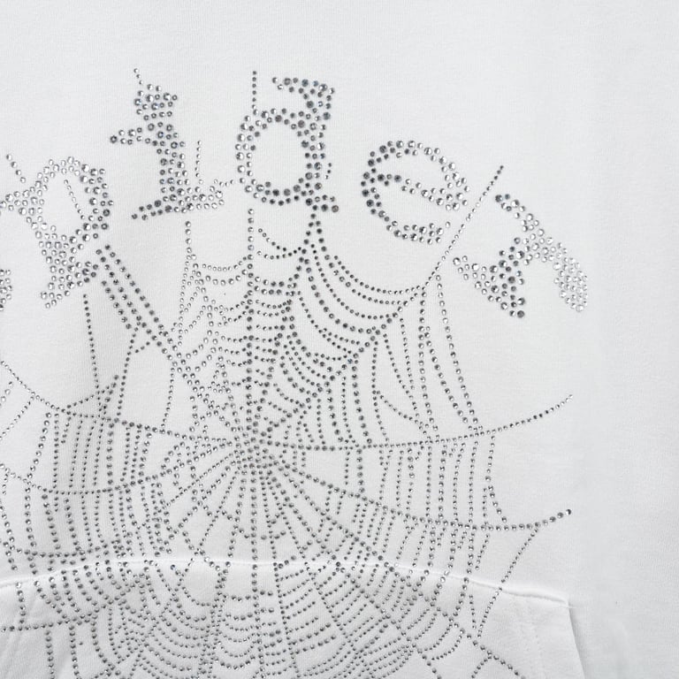 Sp5der 0G Rhinestone Logo Hoodie White - 4