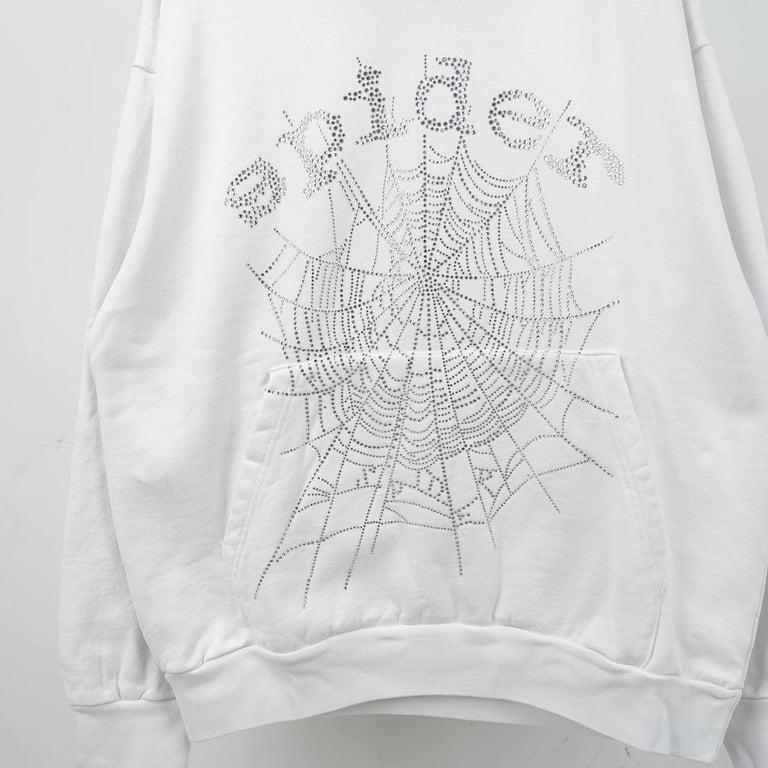 Sp5der 0G Rhinestone Logo Hoodie White - 5
