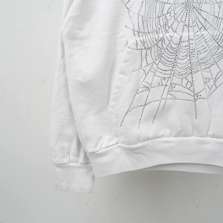 Sp5der 0G Rhinestone Logo Hoodie White - 9