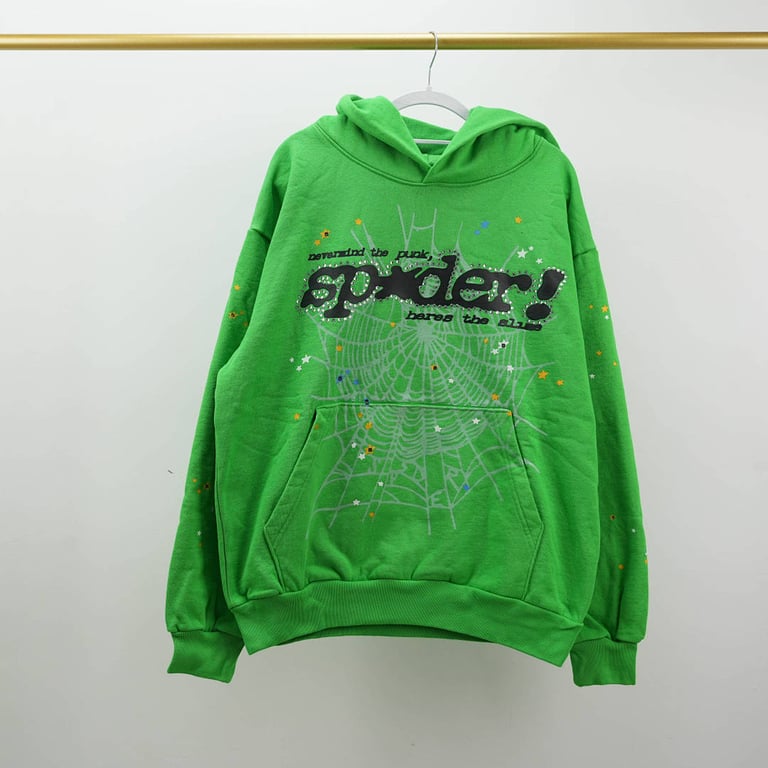 Sp5der Punk V2 Rhinestone Hoodie Bright Green - 3