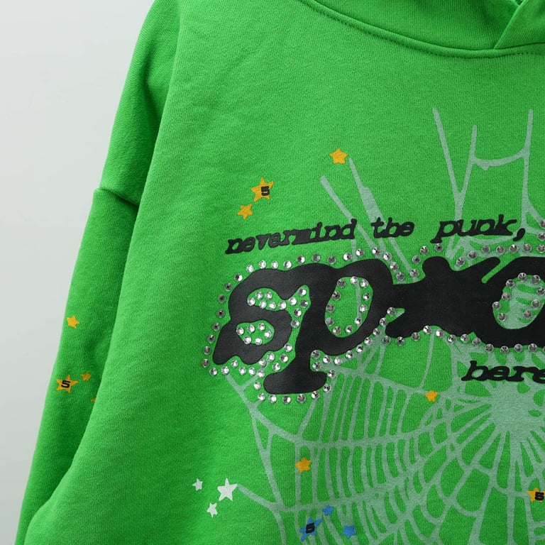 Sp5der Punk V2 Rhinestone Hoodie Bright Green - 5