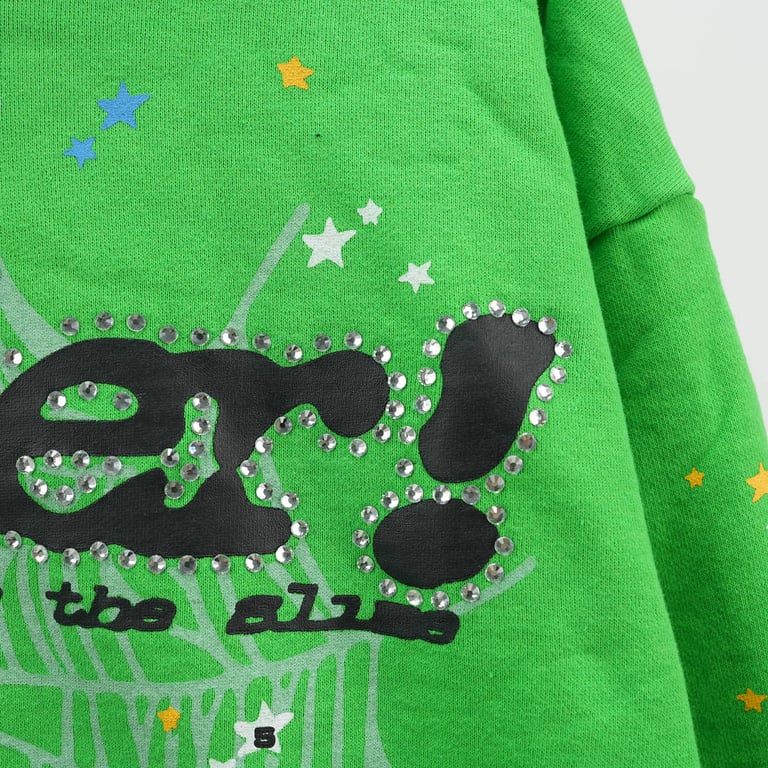 Sp5der Punk V2 Rhinestone Hoodie Bright Green - 6