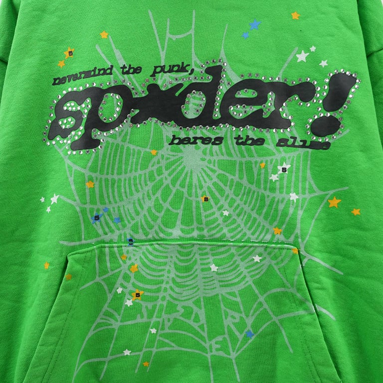 Sp5der Punk V2 Rhinestone Hoodie Bright Green - 7