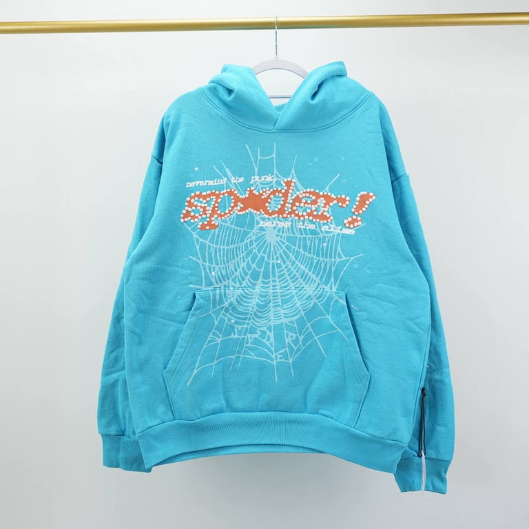Sp5der Punk V2 Hoodie Cyan - 3