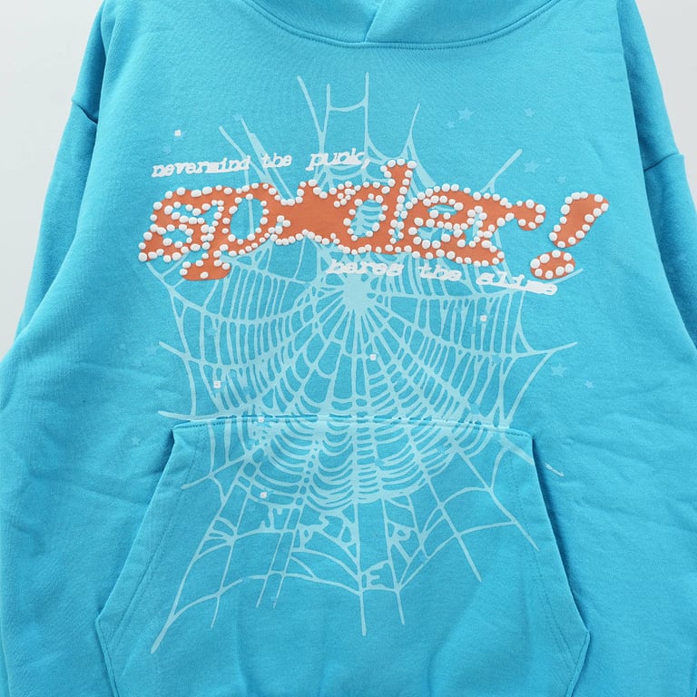 Sp5der Punk V2 Hoodie Cyan - 4