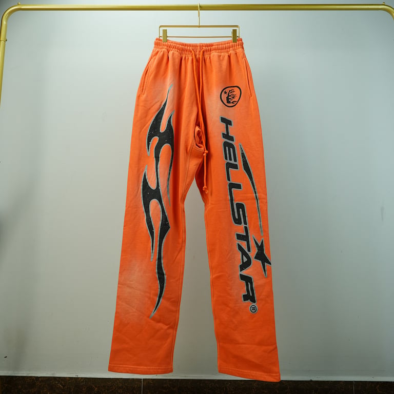 Hellstar Fire Orange Flare Bottom Sweatpants Orange Dye - 7