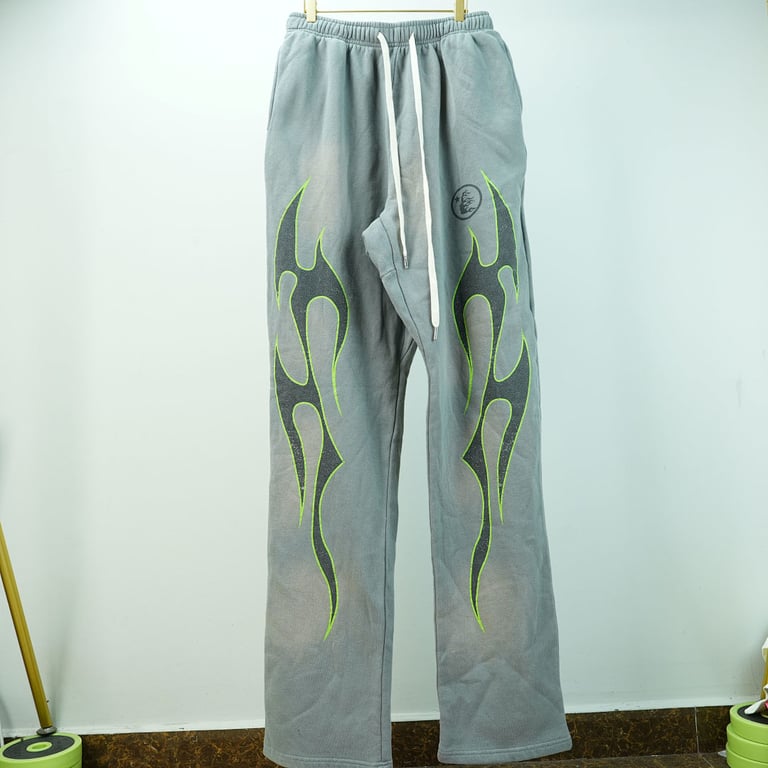 Hellstar Future Flames Sweatpants Grey/Green - 3