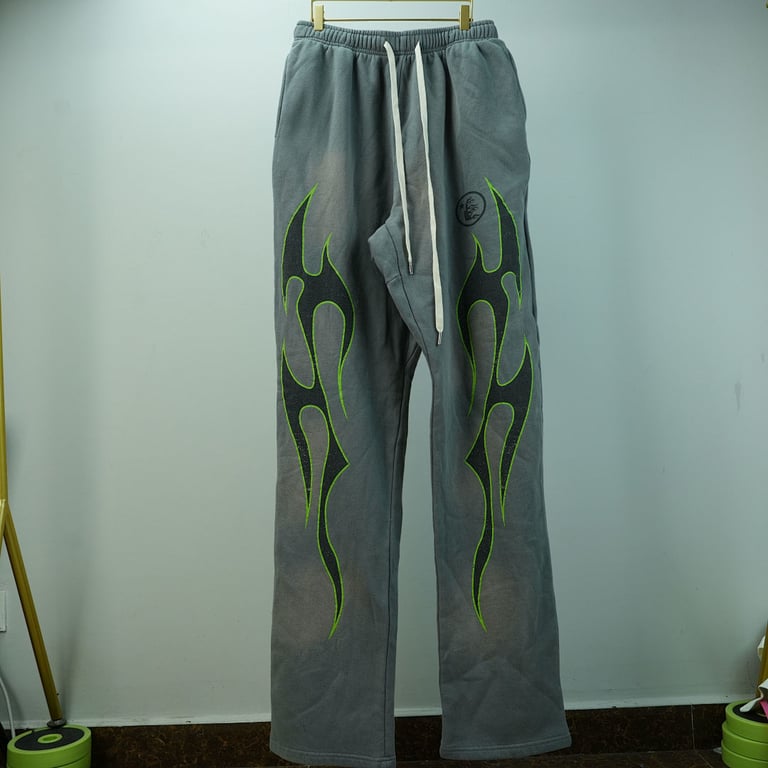 Hellstar Future Flames Sweatpants Grey/Green - 5