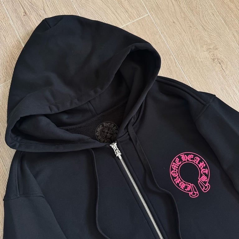 Chrome Hearts Pink Floral Zip Hoodie Black - 17