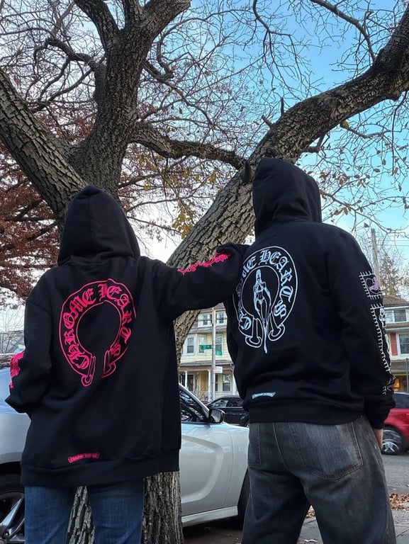 Chrome Hearts Pink Floral Zip Hoodie Black - 3