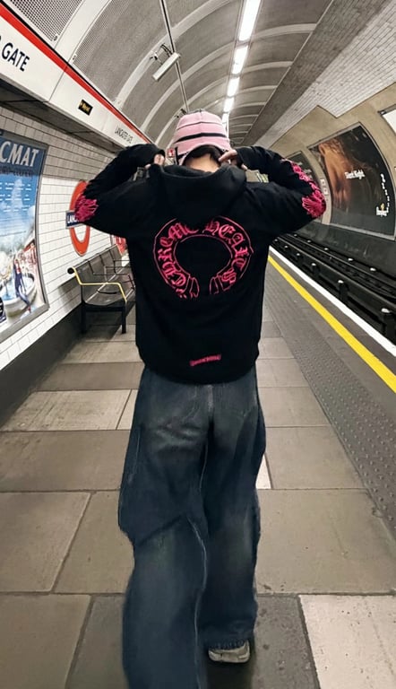 Chrome Hearts Pink Floral Zip Hoodie Black - 4