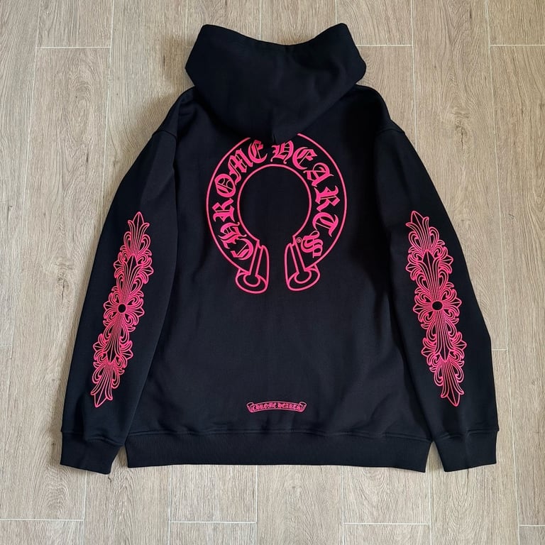Chrome Hearts Pink Floral Zip Hoodie Black - 5