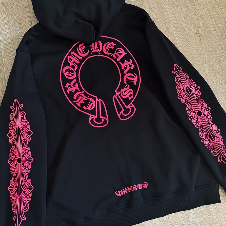 Chrome Hearts Pink Floral Zip Hoodie Black - 9