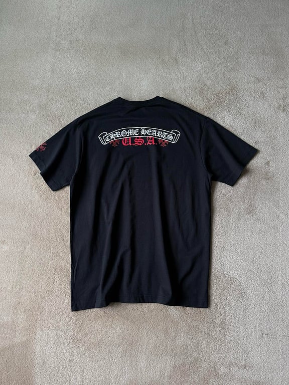 Chrome Hearts USA Scroll Logo T-Shirt Black - 7