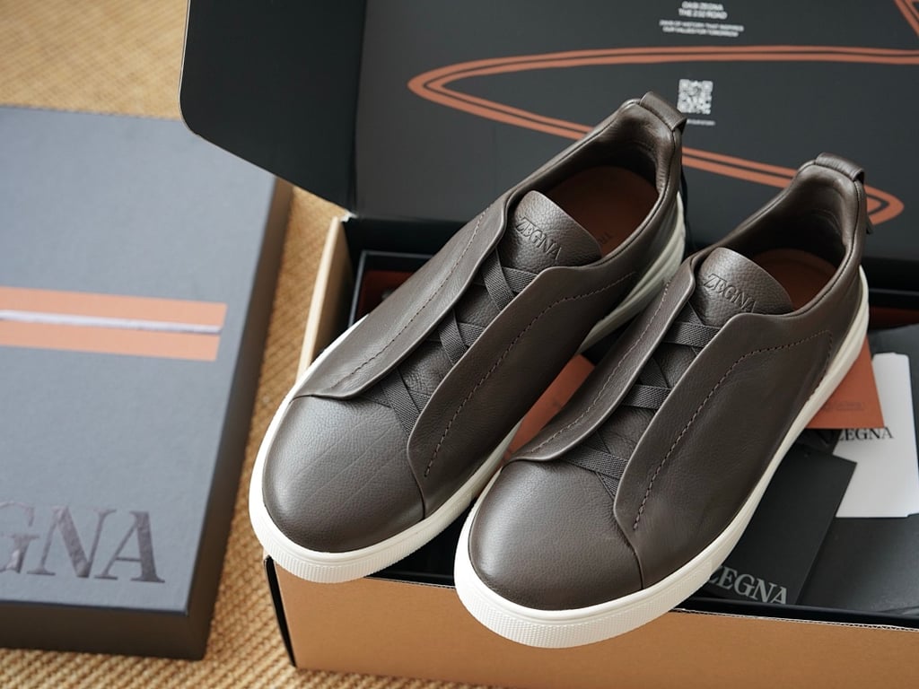 Zegna Triple Stitch Leather Sneakers Brown - 2