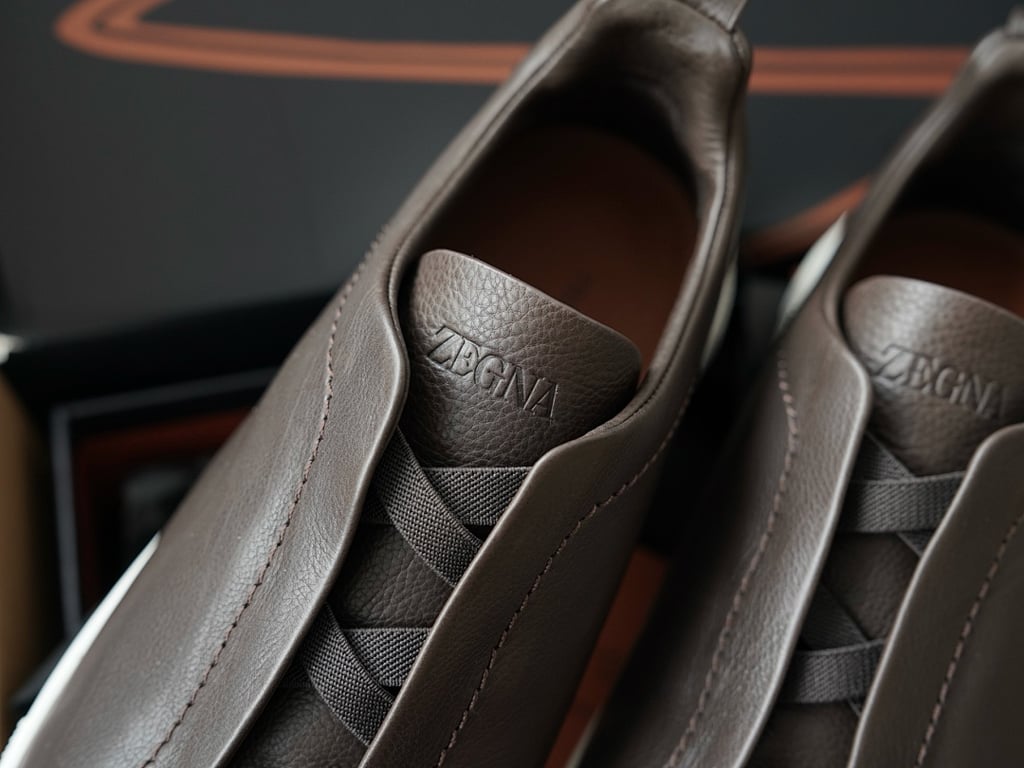 Zegna Triple Stitch Leather Sneakers Brown - 3