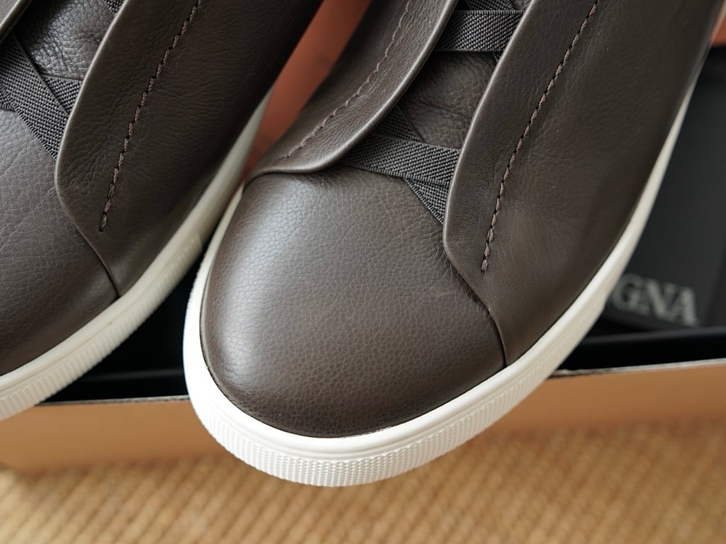 Zegna Triple Stitch Leather Sneakers Brown - 4
