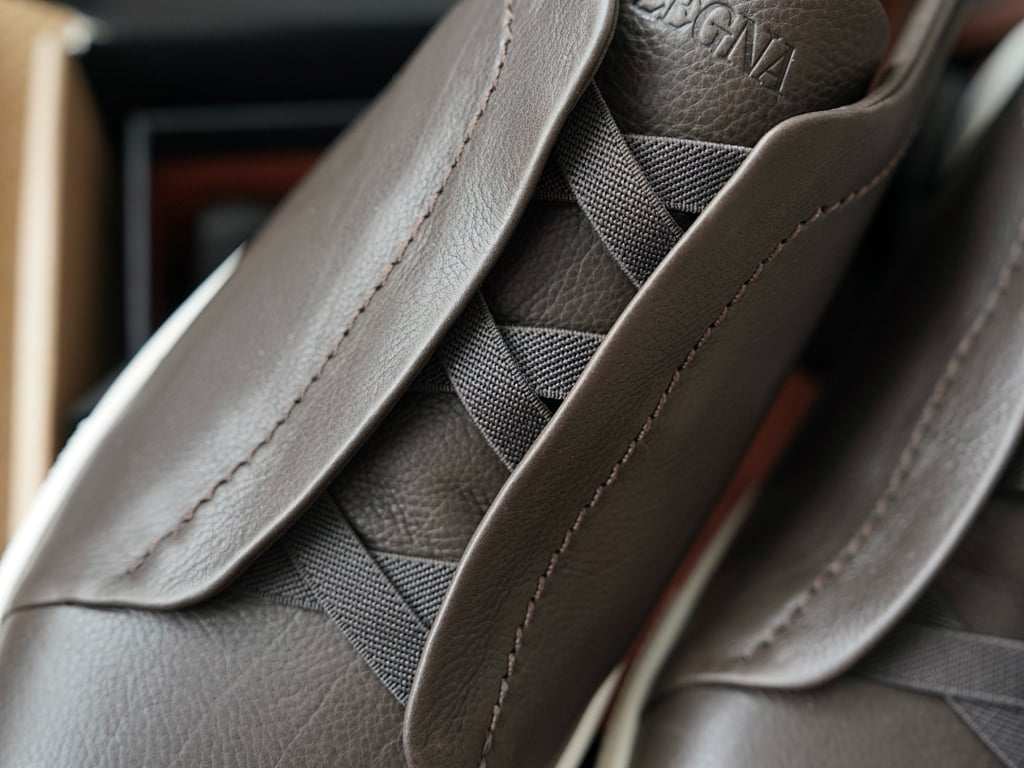 Zegna Triple Stitch Leather Sneakers Brown - 5