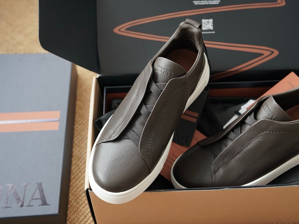 Zegna Triple Stitch Leather Sneakers Brown - 7