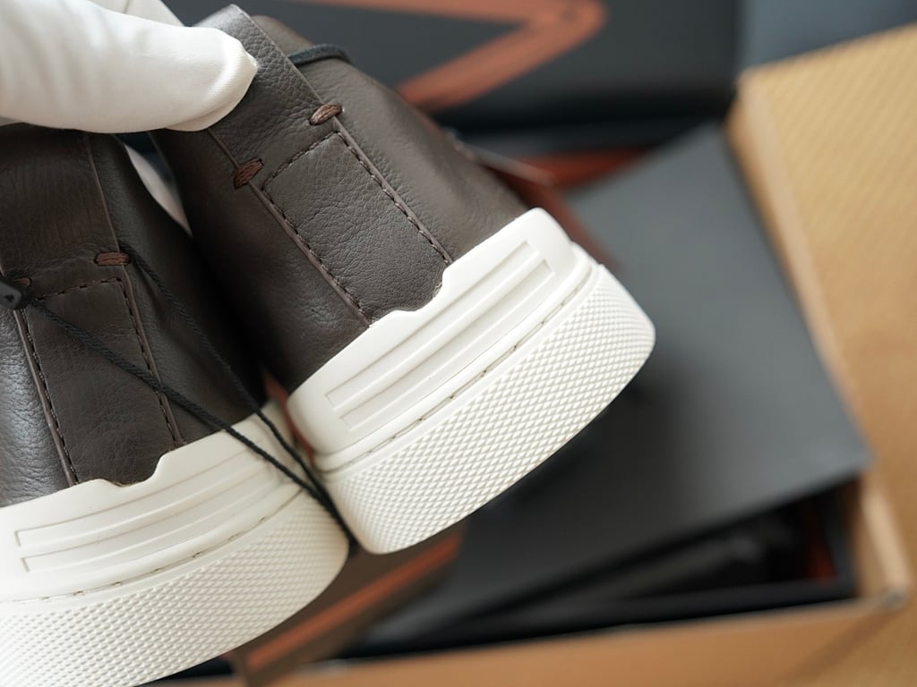Zegna Triple Stitch Leather Sneakers Brown - 8