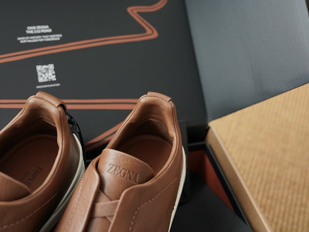 Zegna Triple Stitch Brown Leather Sneakers - 3